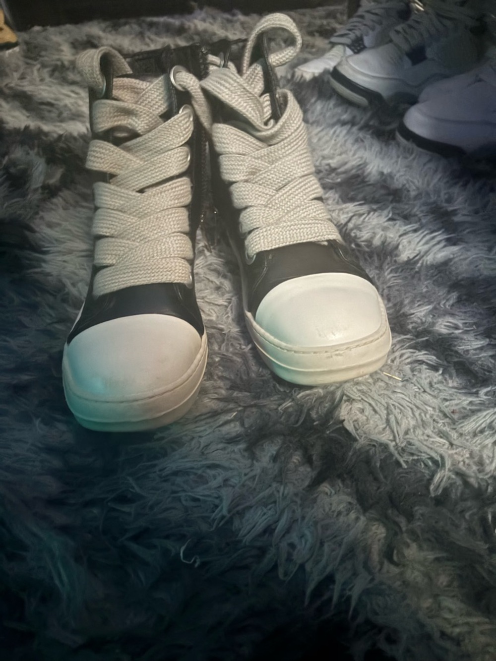 Rick Owens Black and White High-Top Sneakers